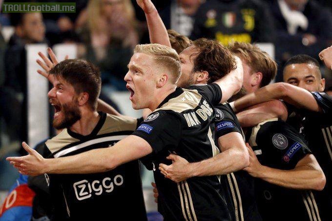 📅 Ajax started in the qualifying round.  🔥 They knocked out Real Madrid and Juventus.  😮 Both at their stadiums.  🏆 First UCL semi-final since 1997  👏 Incredible.