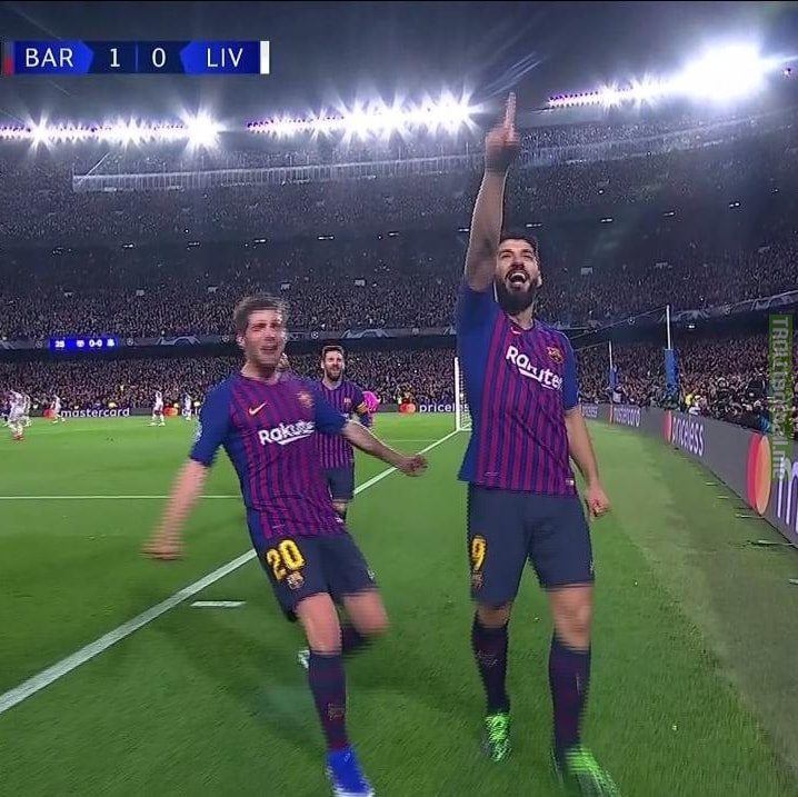 Luis Suarez pointing and laughing at Liverpool fans who thought he wouldn't celebrate if he scored