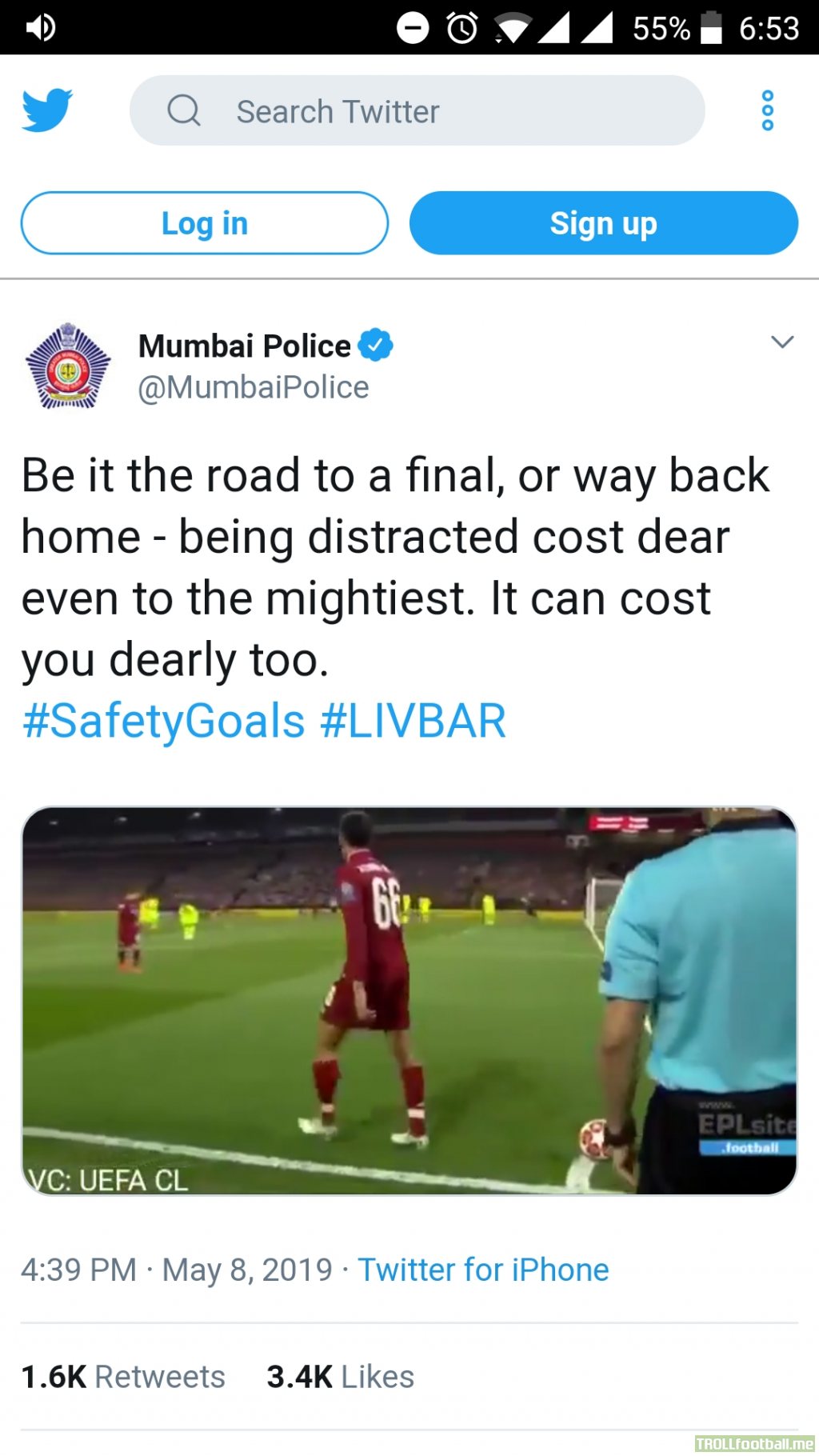 Mumbai police giving driving tips with the help of 4th Liverpool goal!