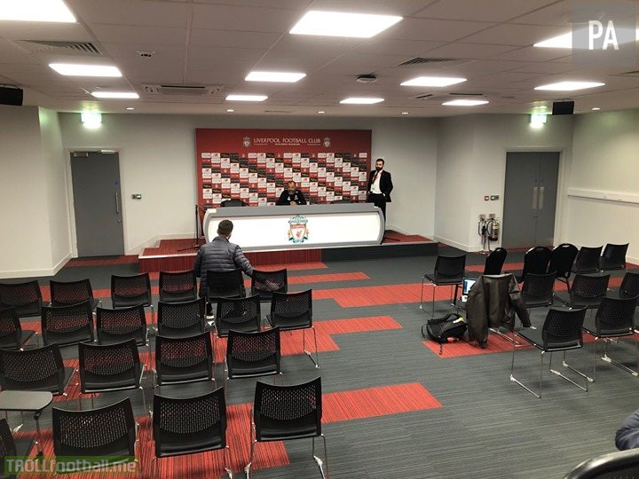 This picture is from the press conference of Wolves manager Espirito at Anfield.  His team knocked out Liverpool from the FA Cup, beat Chelsea, Man United, Tottenham and Arsenal this season in the League but sadly he was not the "story" for the media.  Disrespectful.