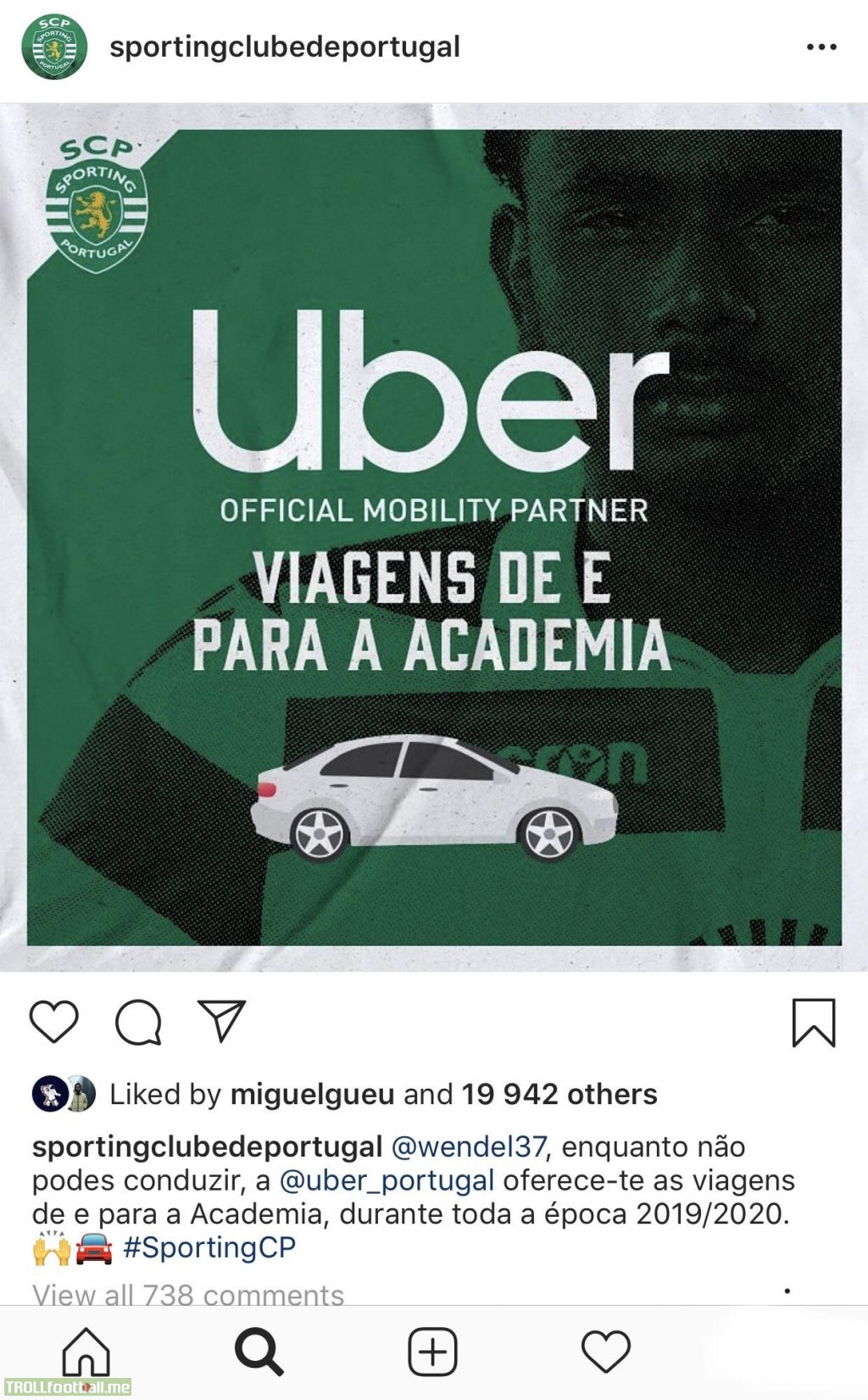 After being arrested for driving without a drivers license 3 days away from a cup final, Wendel was offered free rides to the training ground by Uber, in a special partnership made with Sporting. www.instagram.com/p/Bx0IlSNn8o5/?igshid=ni5jol8yng65