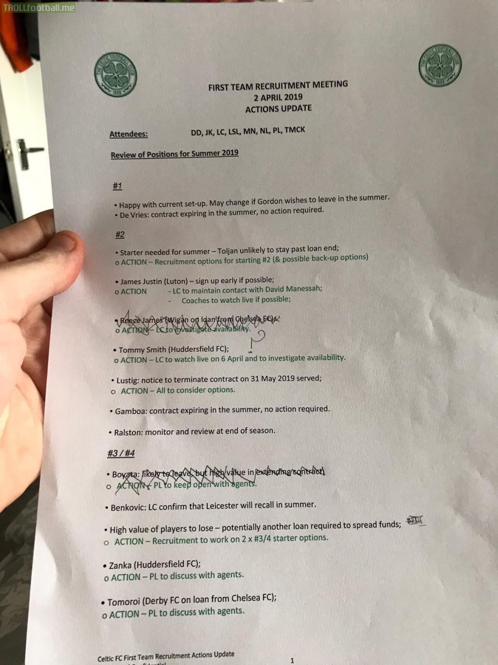 Celtic recruitment document has been leaked. James Justin is their top priority.