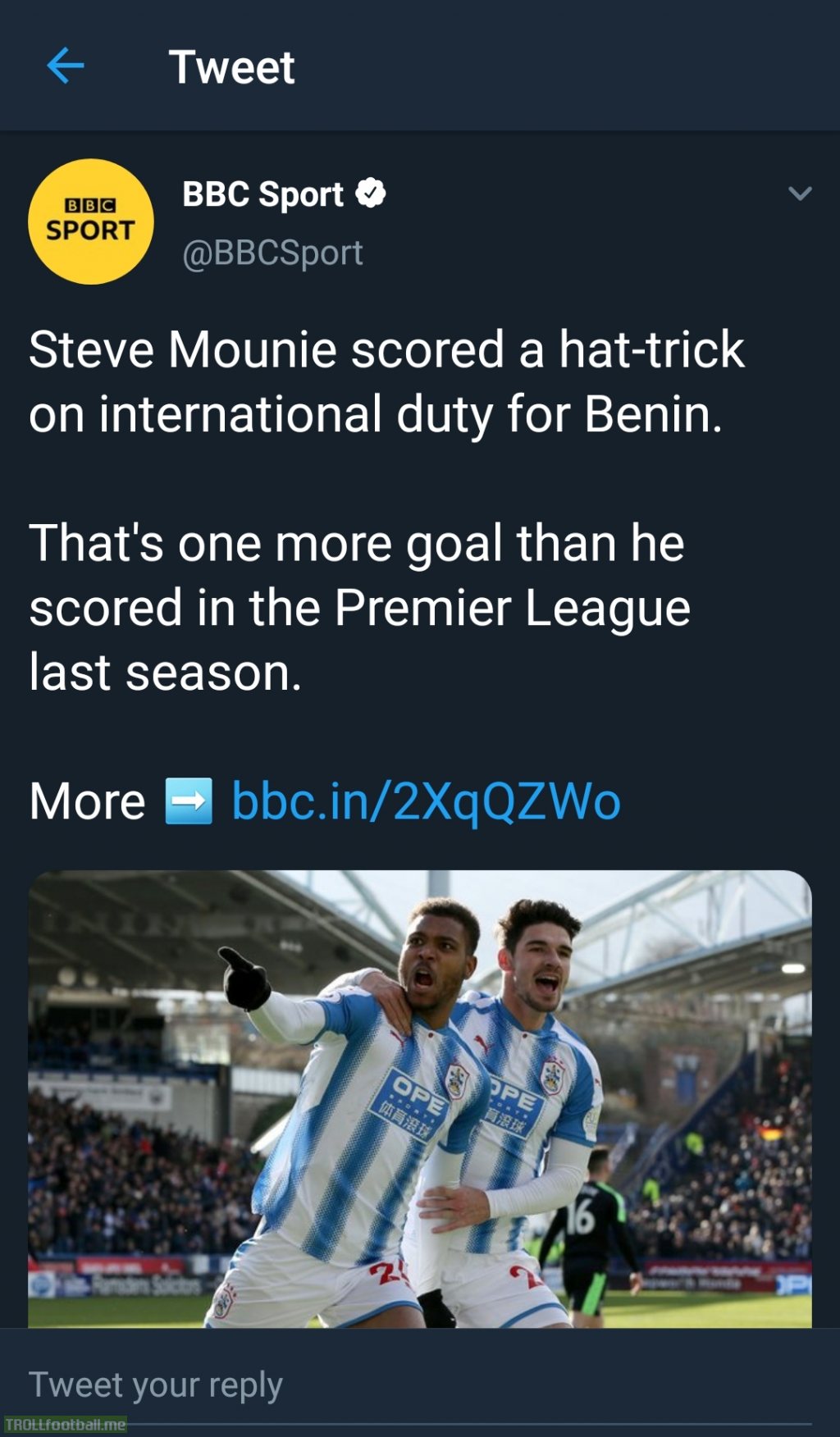 Steve Mounie scored a hat-trick on international duty for Benin. That's one more goal than he scored in the Premier League last season.