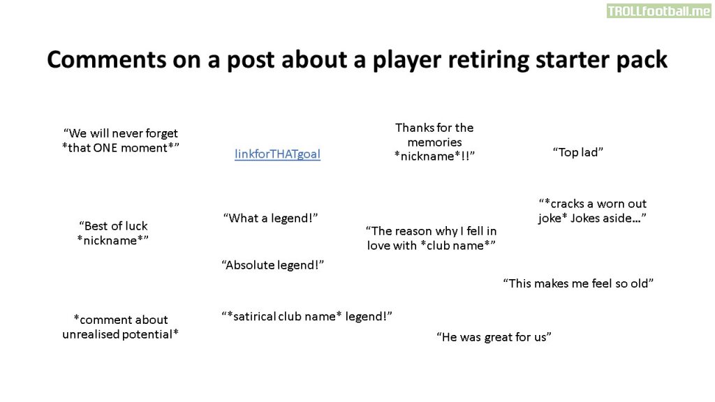 Comments on a post about a player retiring starter pack
