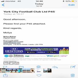 Jon Parkin tweets a screenshot of the email giving his P45 from York City. In his camera roll you can see an image of some poo in a toilet.