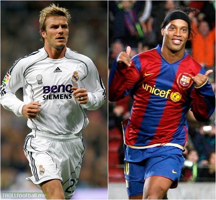 You win a free-kick just outside the area. Who do you pick to take it?  👍 Beckham ❤ Ronaldinho