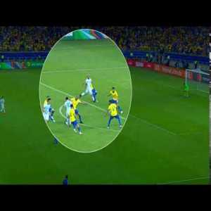 Best angle of Alves-Aguero incident. Alves holds his line, Aguero steps on his feet.