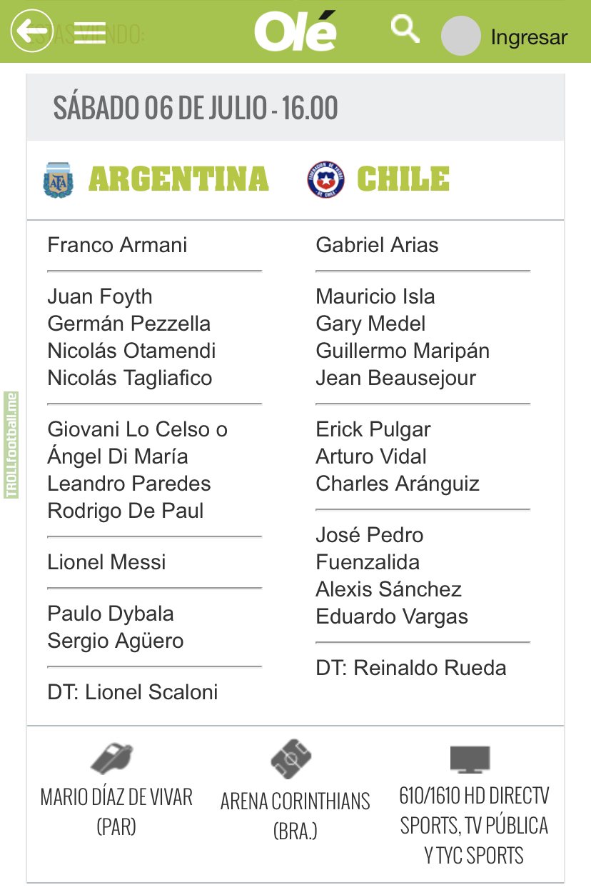 Speculative lineups for Argentina v Chile: Dybala starting.