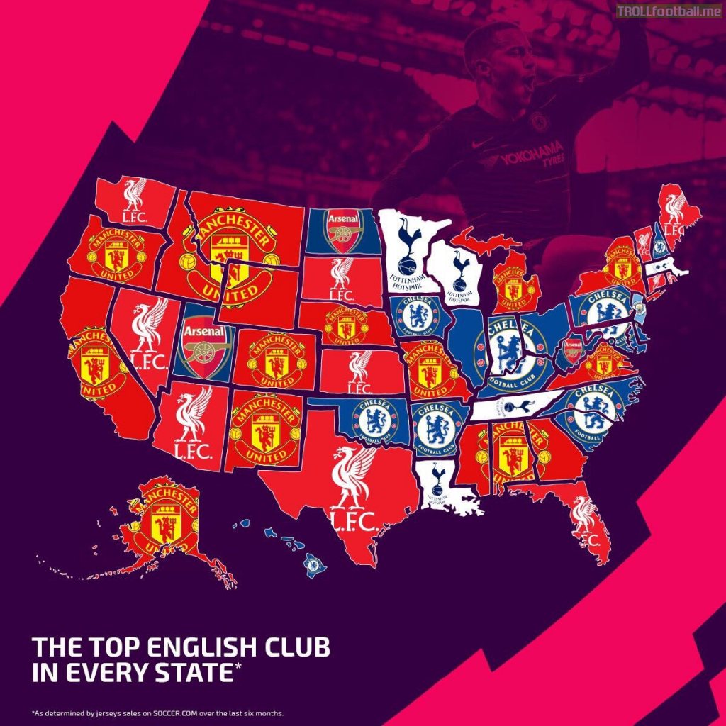 Most popular Premier League jerseys in each US State [Soccer.com]