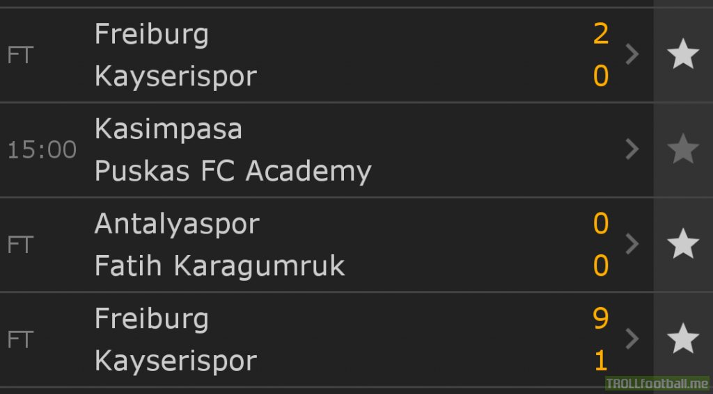 Kayserispor lost to Freiburg by 2-0, demanded a rematch, lost 9-1 instead