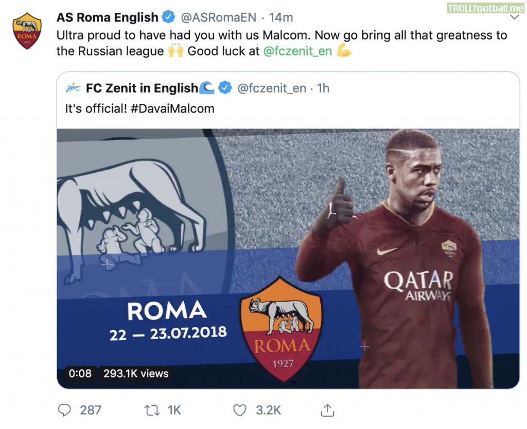 Roma responds to the cheeky Zenit banter.
