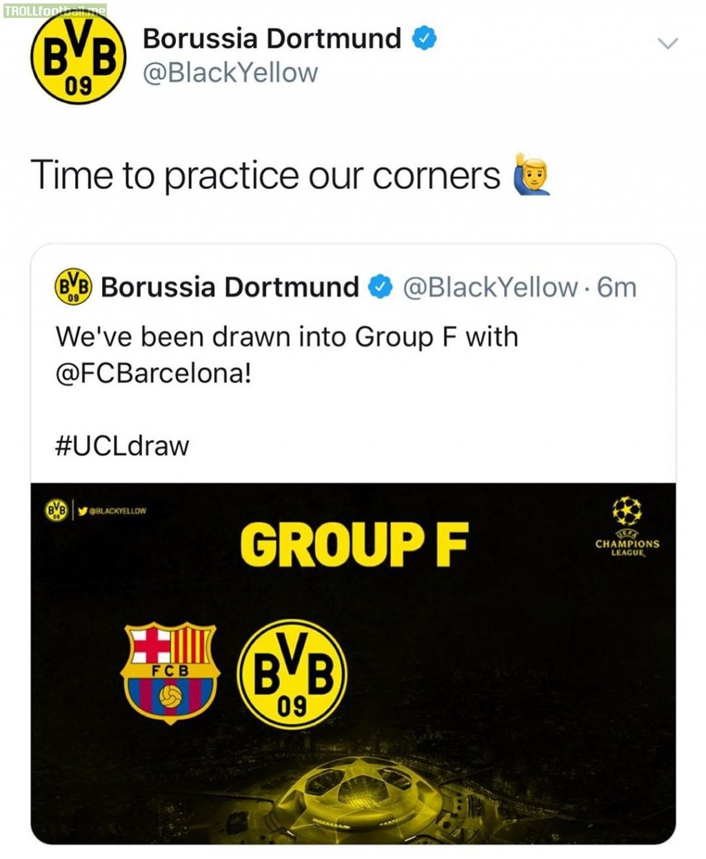 Borussia dortmund's tweet after drawing Barcelona