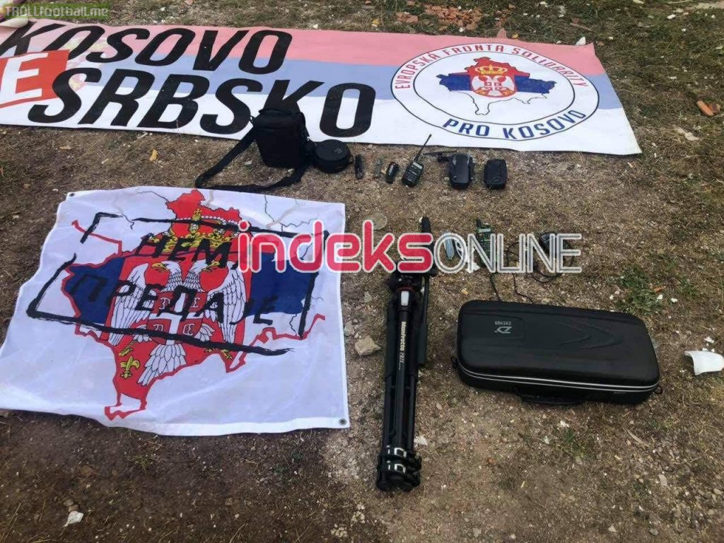 8 czech fans arrested before their away match with Kosovo. They planned to fly a drone carrying serbian propaganda messages during the match.