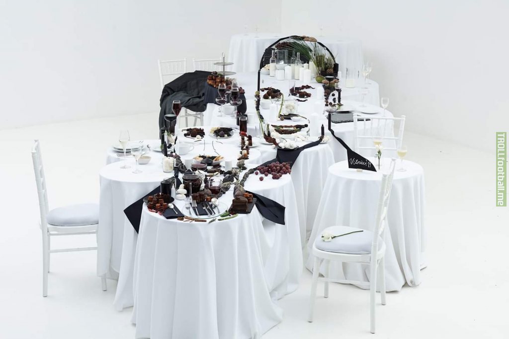 Messi & Ronaldo 3D art made of food and restaurant equipment. By Lithuanian artist Jolita Vaitkutė.