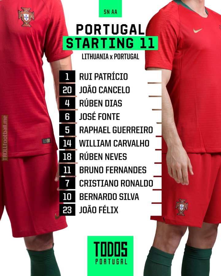 Portugal starting 11 against Lithuania