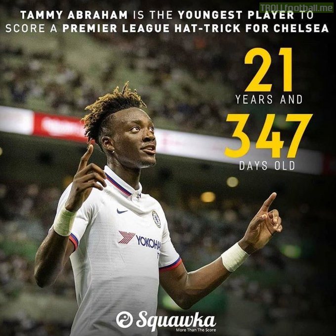 Tammy Abraham is the youngest player to score a Premier League hat-trick for Chelsea at 21 years and 347 days old [Squawka]