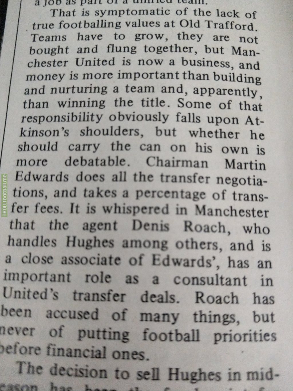 Found a 1986 article about the decline of Man United at the time. Thought this passage drew interesting parallels to today