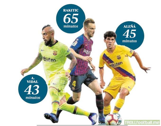 Minutes played this season by Vidal, Rakitic and Alena for Barca