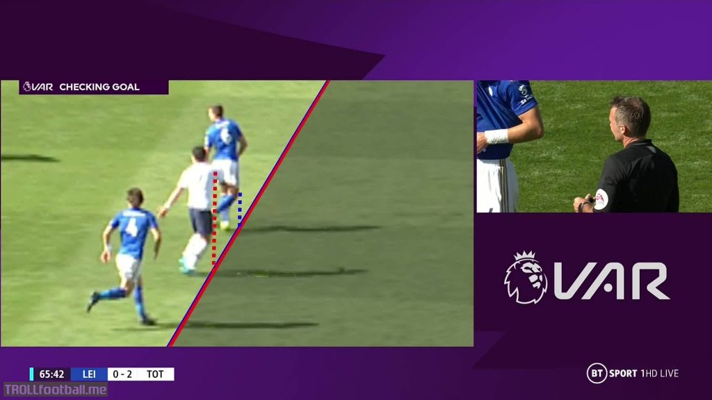 To stop VAR decisions like this Son (Tottenham) vs Leicester, offsides could be based solely on the furthest mark of the players foot. If the lines of VAR for both offensive and defensive players feet tips touch, it's not off.