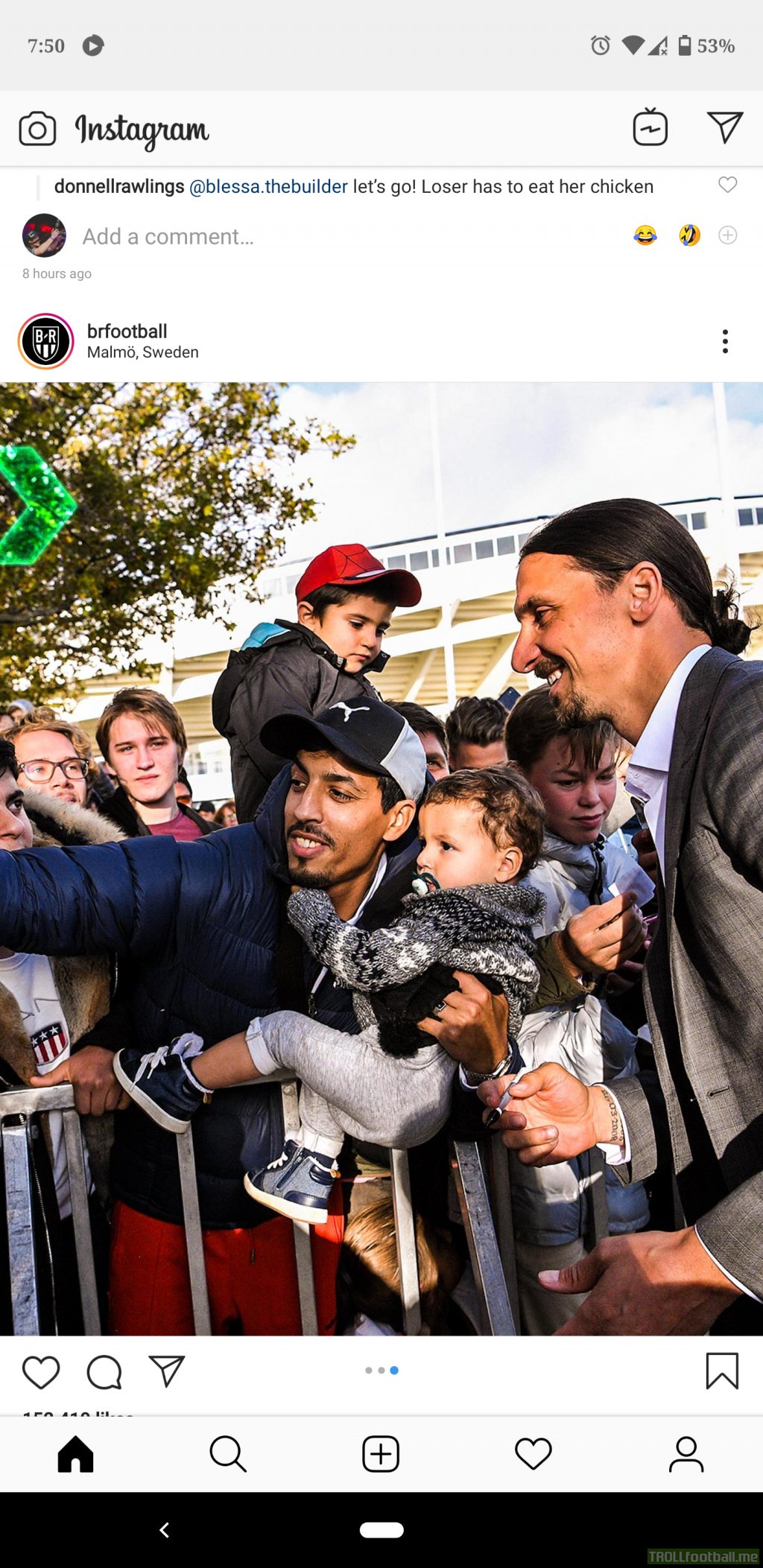 David Silva at the unveiling of the Zlatan statue in Sweden trying to get a chance to take a photo with his favorite player.