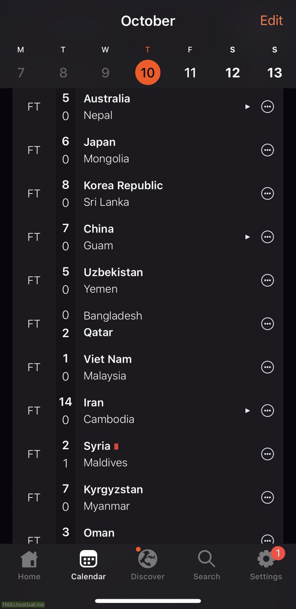 Results From The World Cup Qualifying Round Asia Troll Football