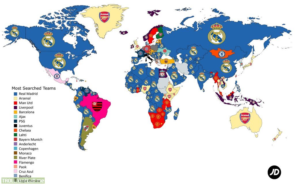 The most (Google) searched football clubs in the world.