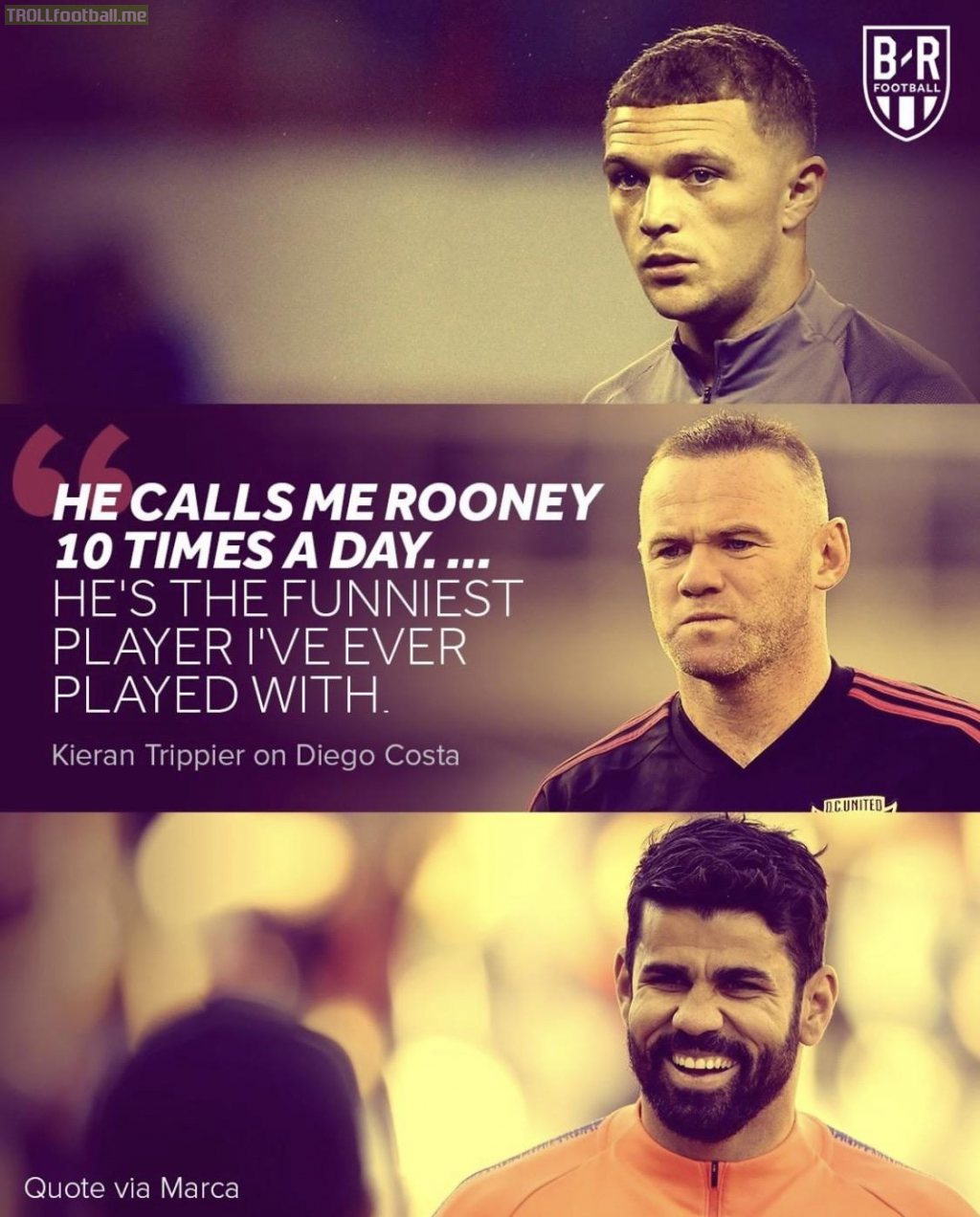 Kieran Trippier on Diego Costa: "He calls me Rooney 10 times a day"
