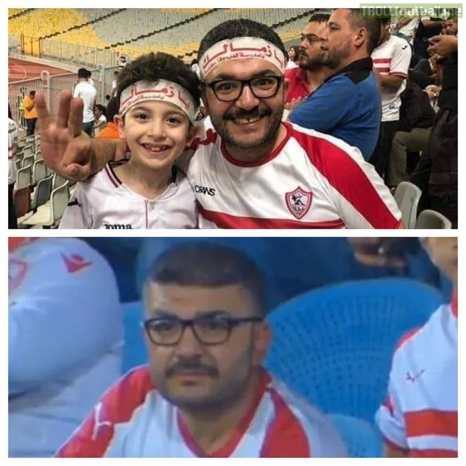 mossad alkiki a zamalek of egypt fan attends his first game in stadium 34 days after his son adham passed away in a car accident on their way to attend the cairo derby in the egyptian super cup last month