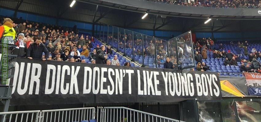 Feyenoord fans put up a special banner for their new coach Dick Advocaat before their match against Young Boys