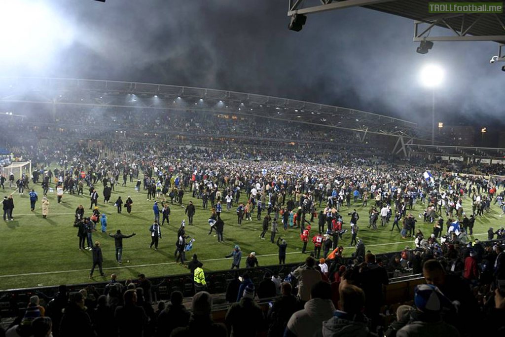 Finnish fans storming the field after qualifying for European Championship