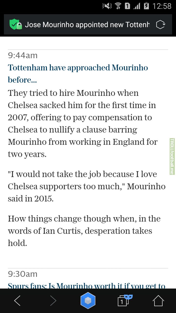 This isn't the first time Tottenham approached Mourinho from this extract from the Telegraph