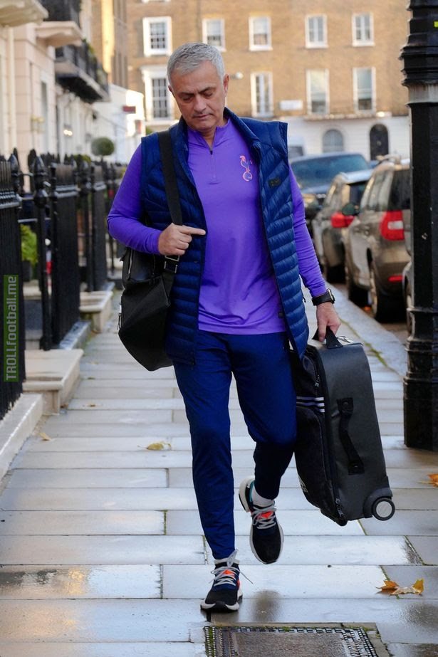 José Mourinho walking the streets in his neighbourhood, Chelsea, in the Spurs training attire.