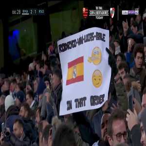 Real Madrid fans held a banner saying 'Rodrygo, Vini, Lucas, Bale, in that order' when Gareth Bale was subbed on.