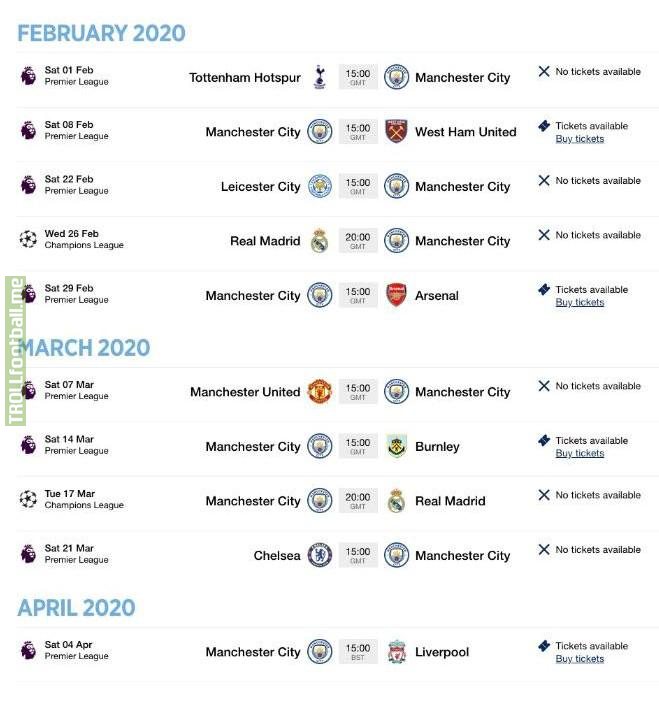 Manchester City's brutal 10 game schedule