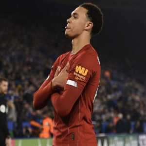 Trent Alexander-Arnold’s game by numbers vs. Leicester City: 77% pass accuracy 5 accurate crosses 3 chances created 2 assists 1 clean sheet 1 goal