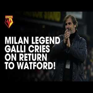 Filippo Galli cries at the reception of Watford fans on his return to Vicarage Road, 18 years after his season at the club.