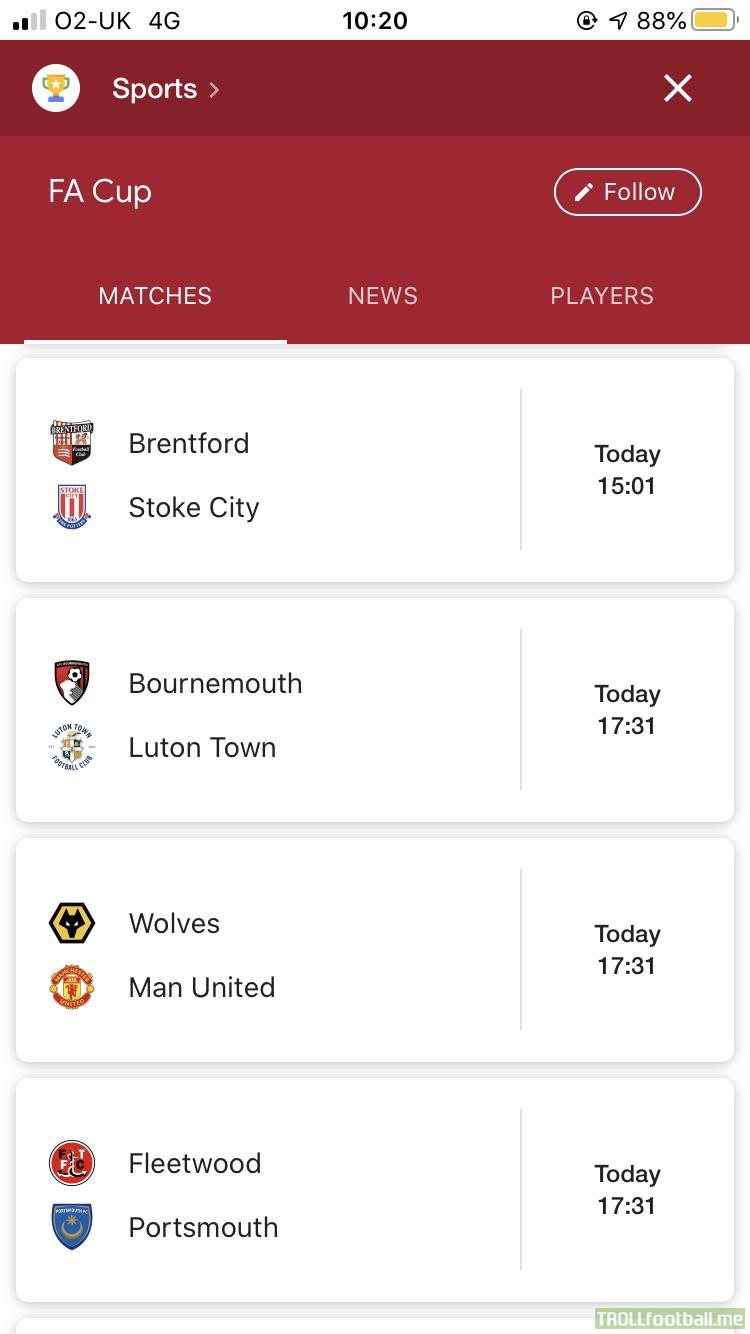 Is Google wrong or is there a reason the FA Cup games are at irregular times?