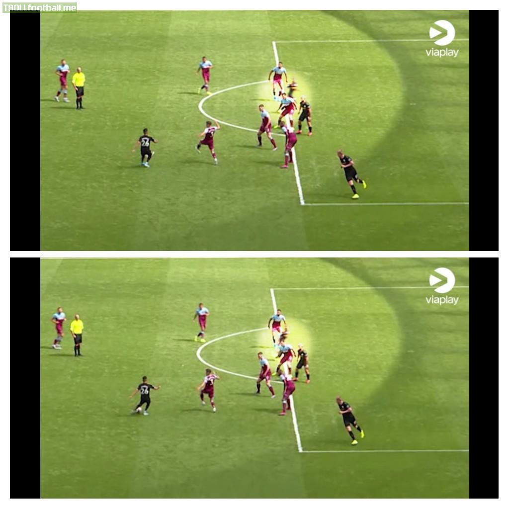 I know it's been 5 months when this happened, but this shows what is the biggest problem with VAR. The difference between 2 frames is just so big. In the second picture Mahrez haven't even touched the ball and in the other one it has already left his foot. What is the point in drawing those lines??