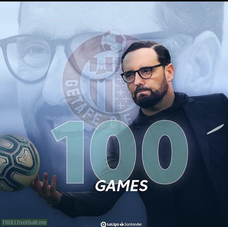 José Bordalas in his first 100 games as Getafe C.F coach: 42 victories, 30 draws, 28 losses. Getafe have also qualified for the Europa League knockout stages.