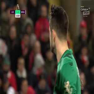 Łukasz Fabiański (West Ham) save vs. Liverpool (16')