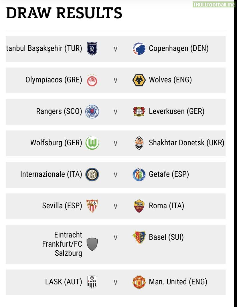 Europa League Round of 16 Draw results