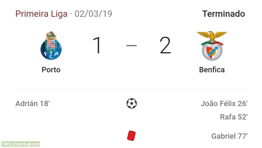 On March 2nd 2019 Benfica Defeated Porto And Assumed The 1st