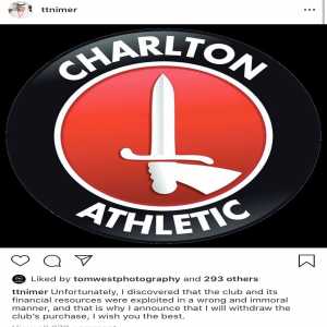 Tahnoon Nimer has announced he has withdrew his purchase of Charlton Athletic vía Instagram.