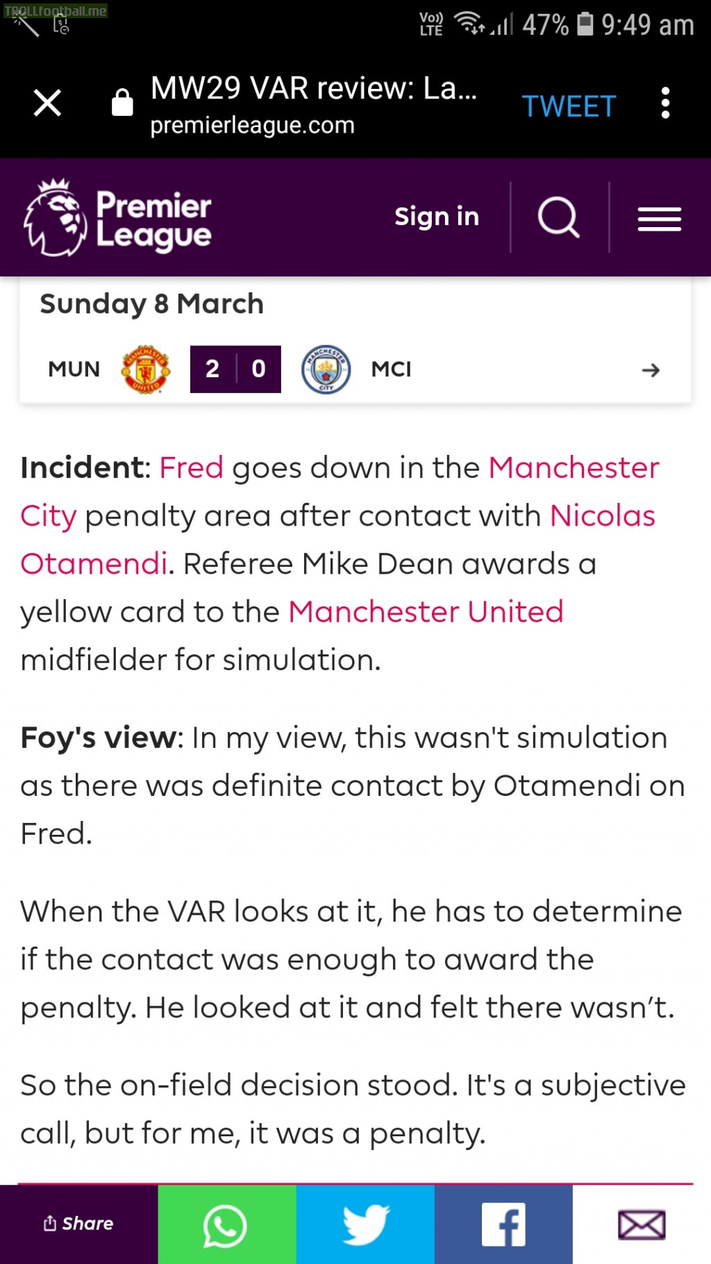 Former PL Refree speaks about Fred's Prnalty Incident!