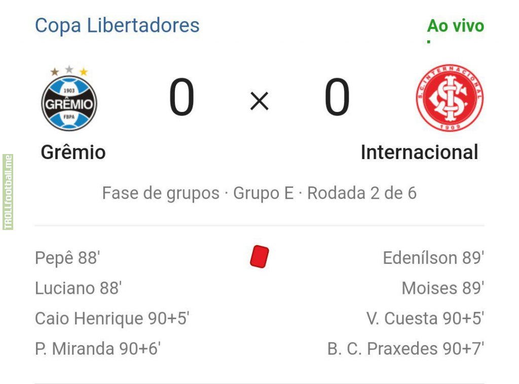 The first ever Gremio x Internacional in the Libertadores ends with 8 red cards