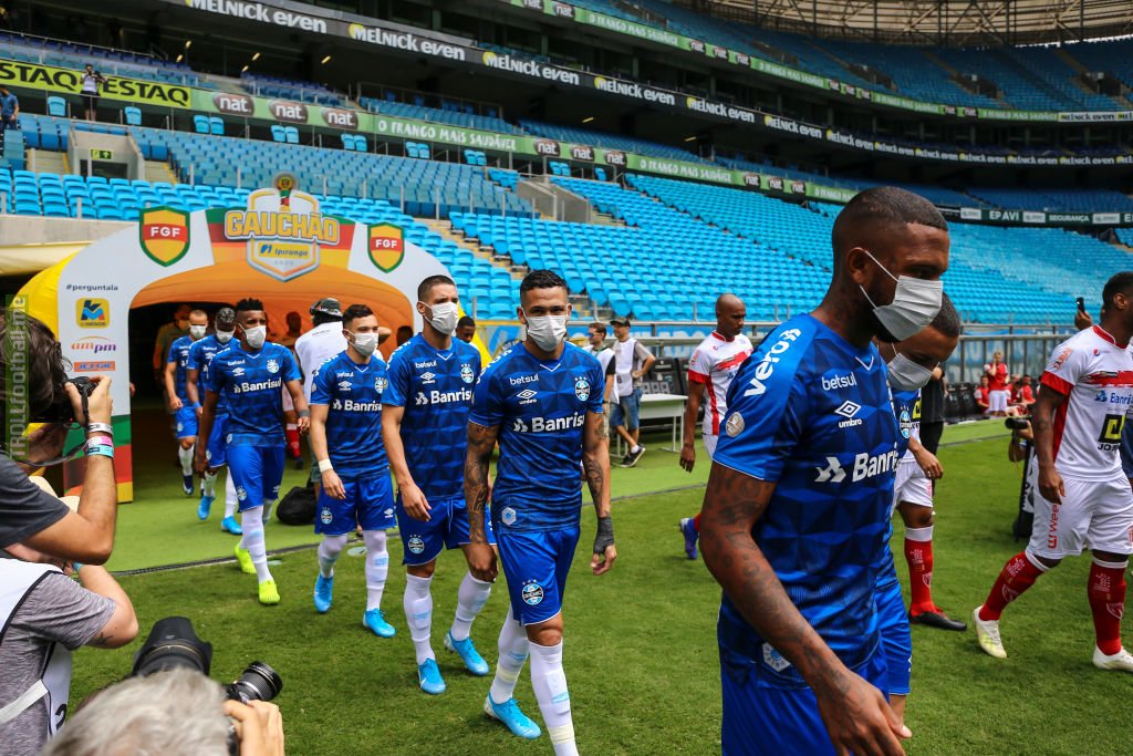Gremio players wore masks in protest at having to play during the coronavirus outbreak in Brazil.