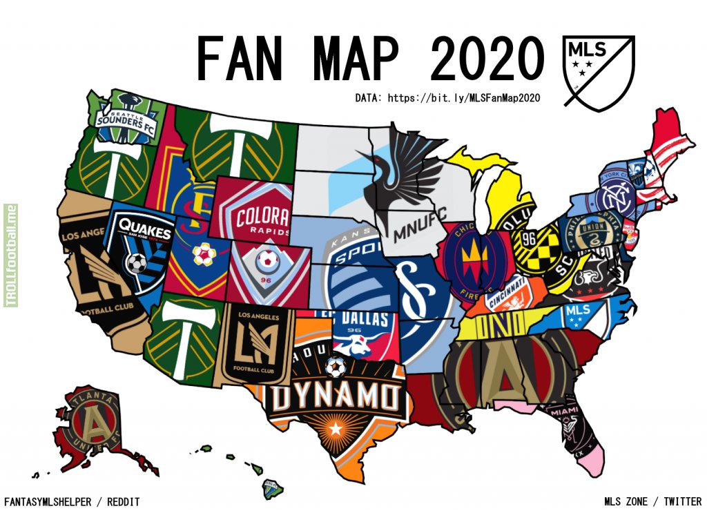 2020 MLS fan map created using data from 5000+ supporters