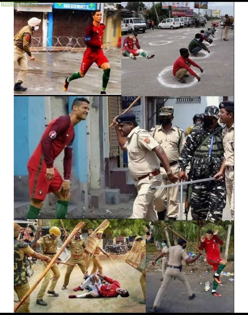 CR7 - Ronaldo in India getting tackled by "defenders"