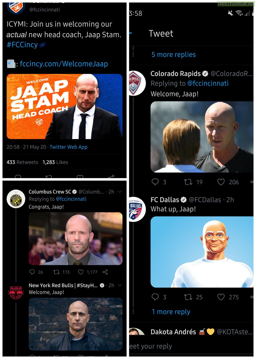 After FC Cincinnati used a picture of another person to introduce Jaap Stam, the other clubs did not forget when they corrected it.