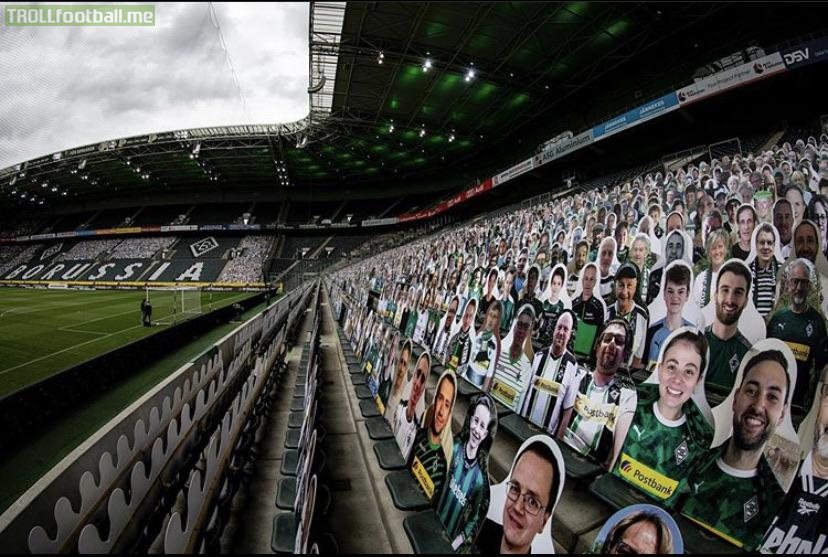 Borussia Monchengladbach are playing their first home game in front of 13,000 cardboard cut-out fans.